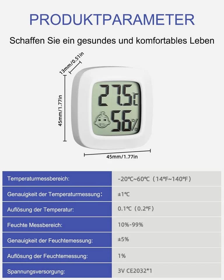 SinLaw Hygrometer 5er Raumthermometer, Luftfeuchtigkeitssensor Mini-Digital-Thermometer