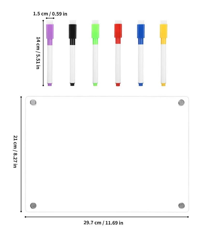 SinLaw Memoboard Mitteilungstafel mit 6 farbigen Stiften, Acryl-Mitteilungstafeln, trocken abwischbare Tafel