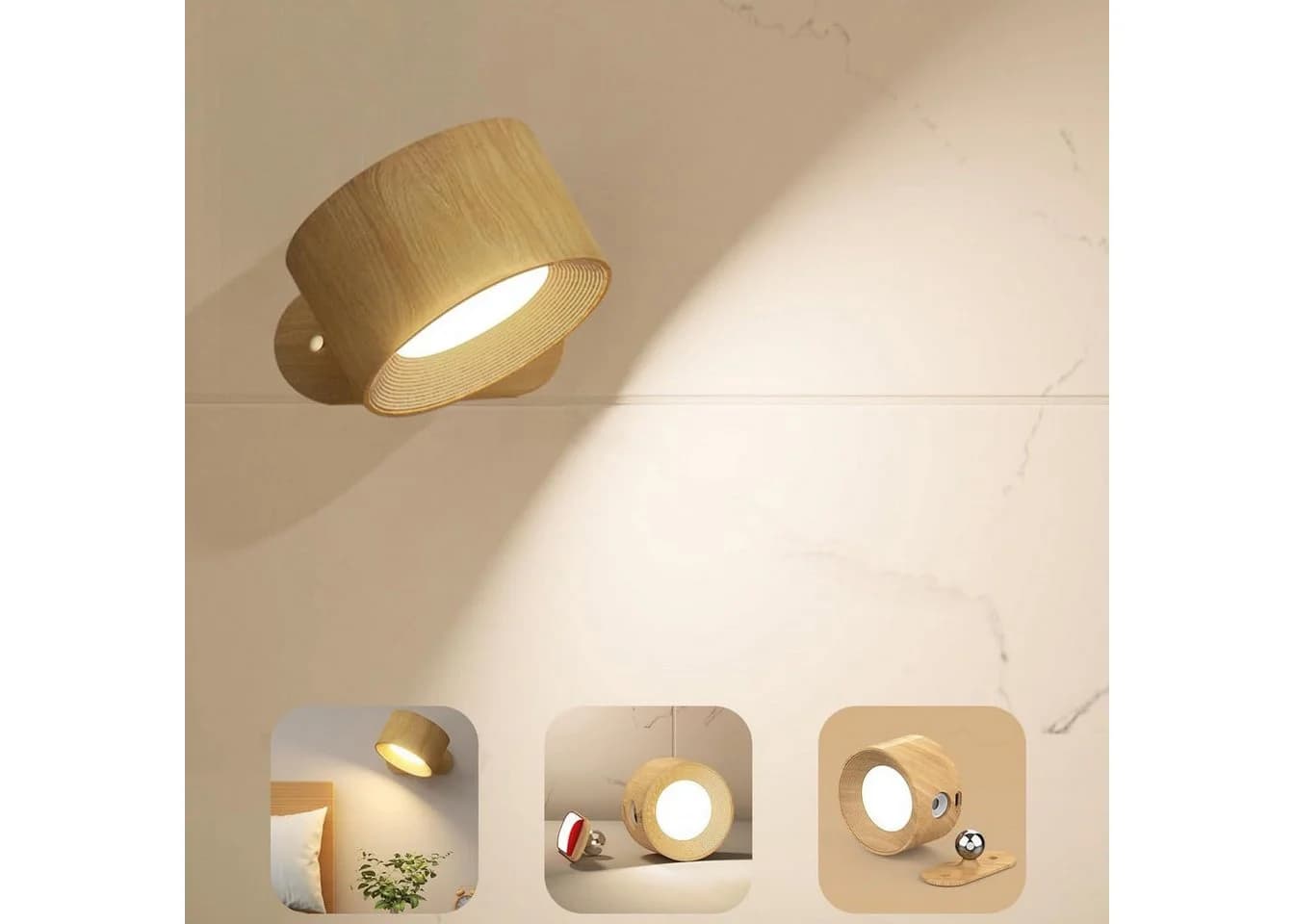 SinLaw LED Wandleuchte 360° drehbar Touch Control 3 Helligkeitsstufen - Bild 2