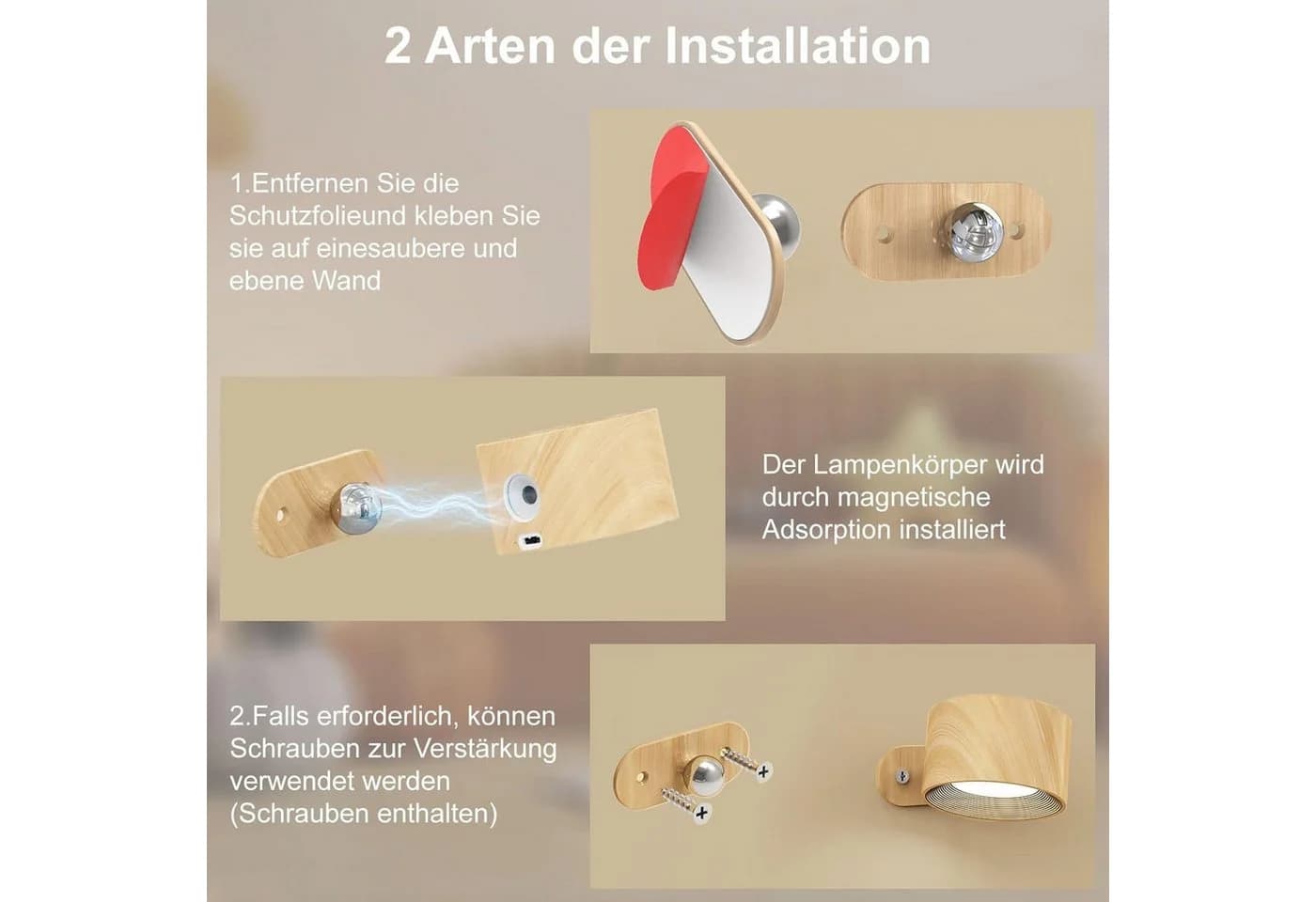 SinLaw LED Wandleuchte 360° drehbar Touch Control 3 Helligkeitsstufen - Bild 3