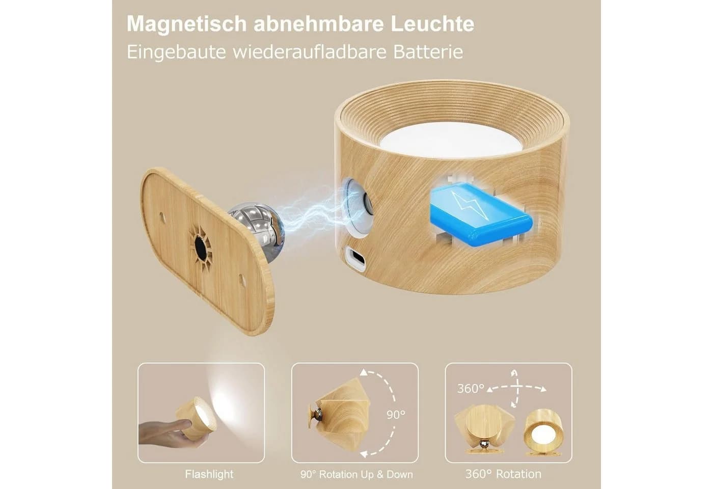 SinLaw LED Wandleuchte 360° drehbar Touch Control 3 Helligkeitsstufen - Bild 5