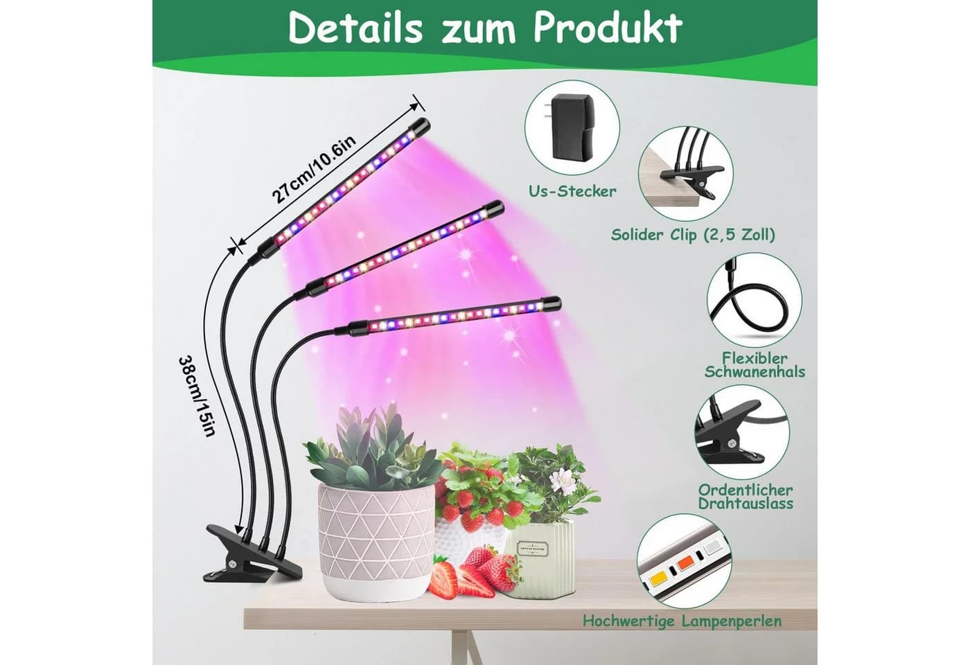 SinLaw Pflanzenlampe Dreiköpfige LED Wachstumslampe Vollspektrum Timer - Bild 4