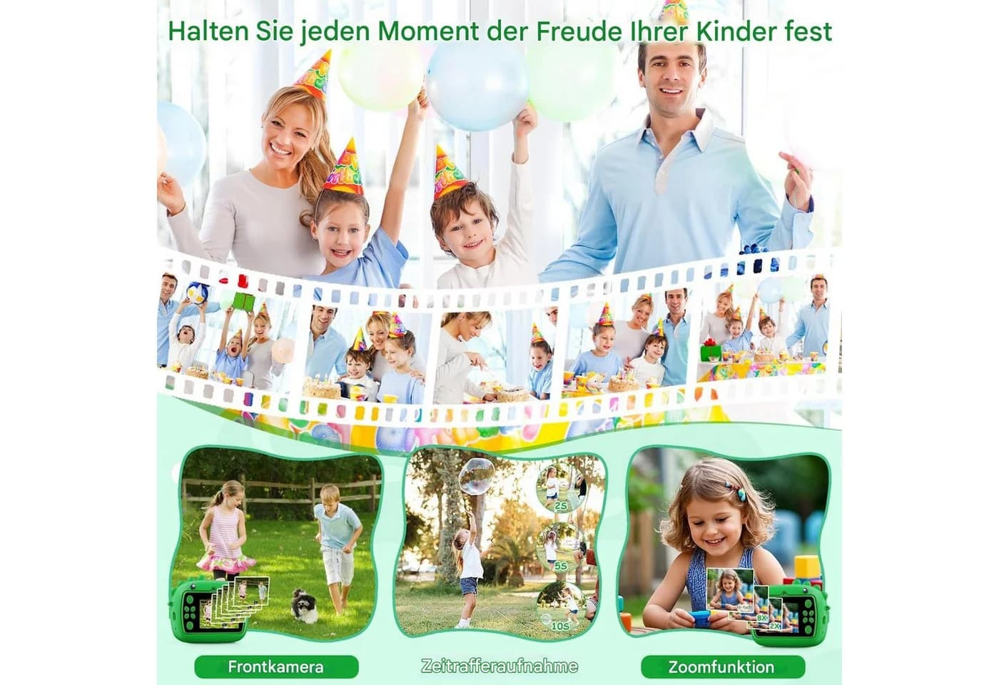 SinLaw Spielzeug-Kamera Kinderkamera Grün Sofortbildkamera 1080P HD 3 Rollen Druckerpapier - Bild 3
