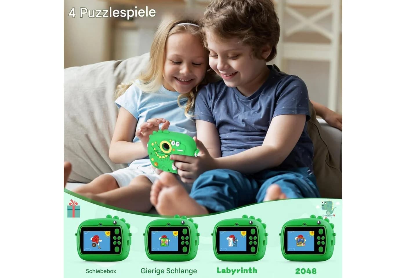 SinLaw Spielzeug-Kamera Kinderkamera Grün Sofortbildkamera 1080P HD 3 Rollen Druckerpapier - Bild 5