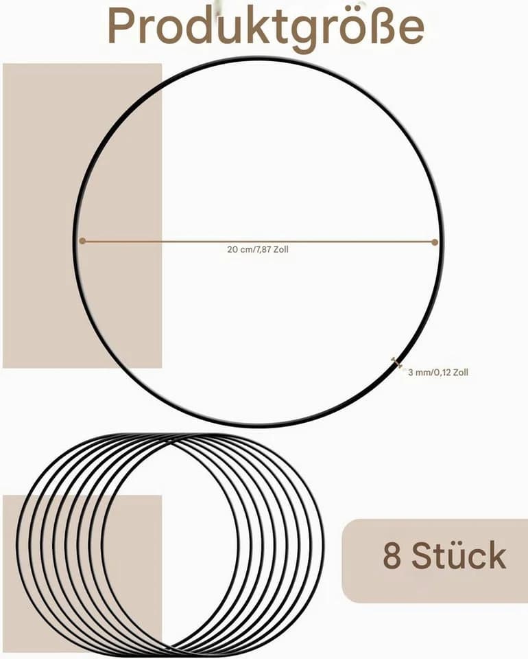 SinLaw Bastelkranz 20cm Metall Bastelring, 8-pack Schwarz