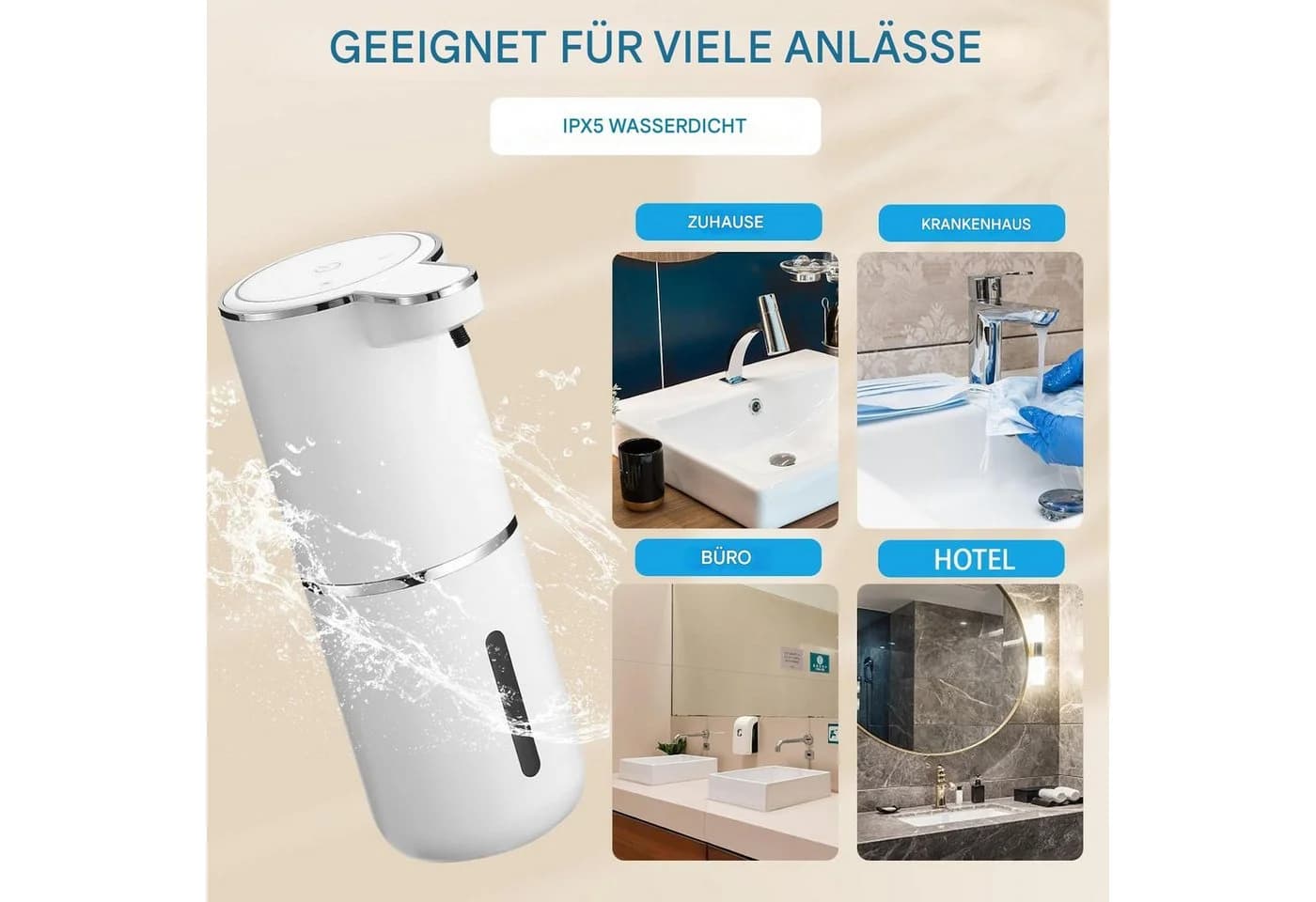 SinLaw Seifenspender Automatisch Berührungslos 380ml IPX5 Weiß - Bild 5