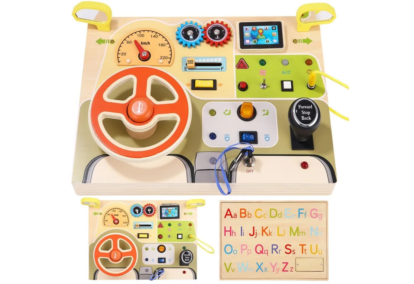 SinLaw Lernspielzeug Sensory wooden toy mit Lenkrad und LED-Lichtschalter, Lernspielzeug für Babys, perfektes Reisespielzeug und Geschenk - Bild 2