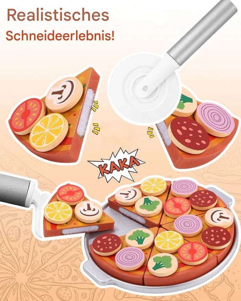 SinLaw Lernspielzeug Holz-Pizza-Set mit Klettverschluss - Bild 2