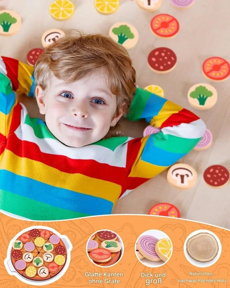 SinLaw Lernspielzeug Holz-Pizza-Set mit Klettverschluss - Bild 3