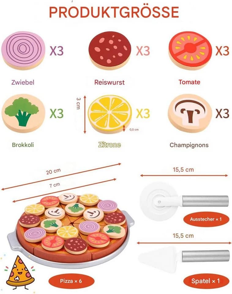 SinLaw Lernspielzeug Holz-Pizza-Set mit Klettverschluss - Bild 4