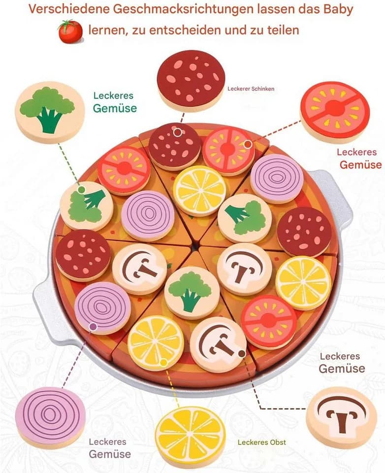 SinLaw Lernspielzeug Holz-Pizza-Set mit Klettverschluss - Bild 5