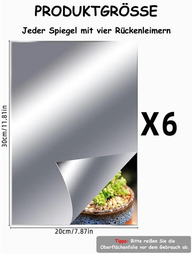 SinLaw 3D-Wandtattoo Selbstklebender Wandspiegel Acryl 6 St 30x20 cm
