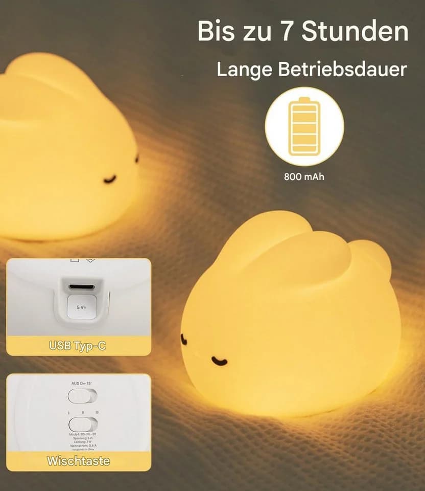 SinLaw LED Nachtlicht Hasenförmig Silikon USB-Aufladbar Dimmbar - Bild 3