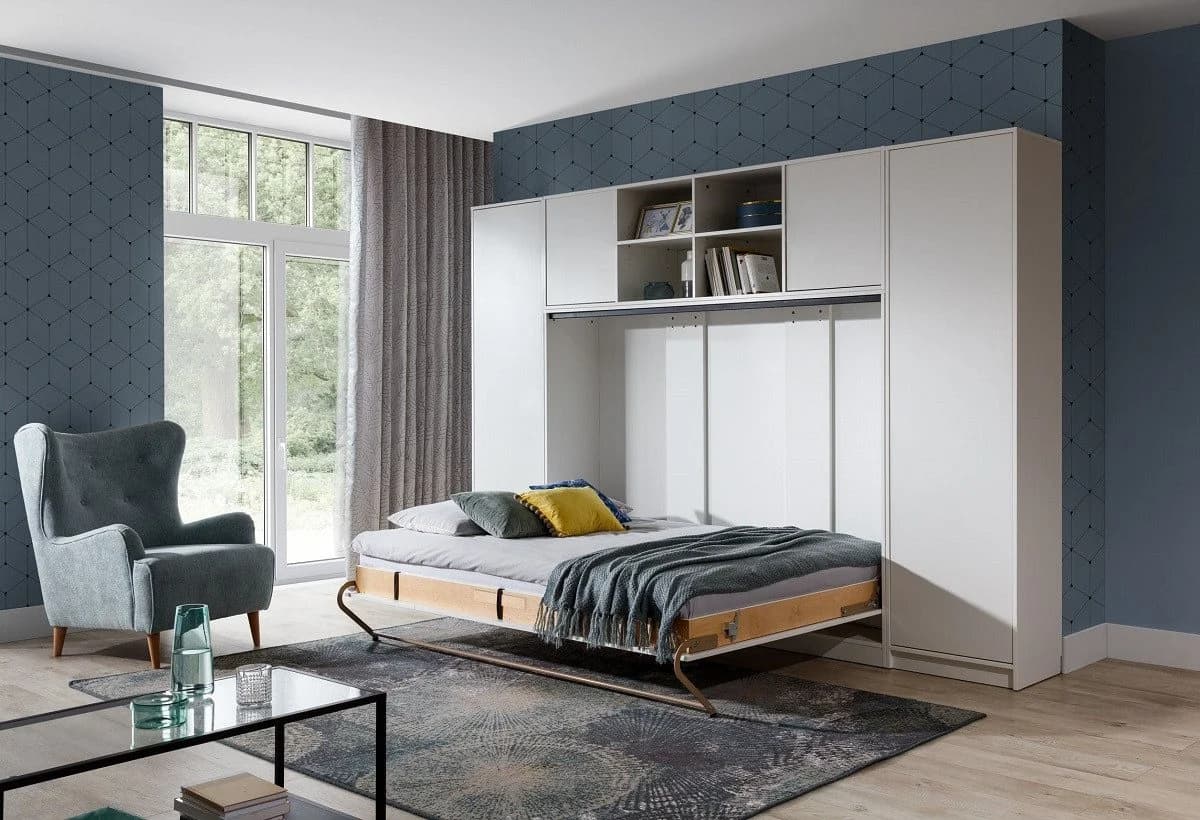 QMM TraumMöbel Schrankbett Wandbett HB 140x200 mit 2 Schränken & Aufsatz - Bild 3