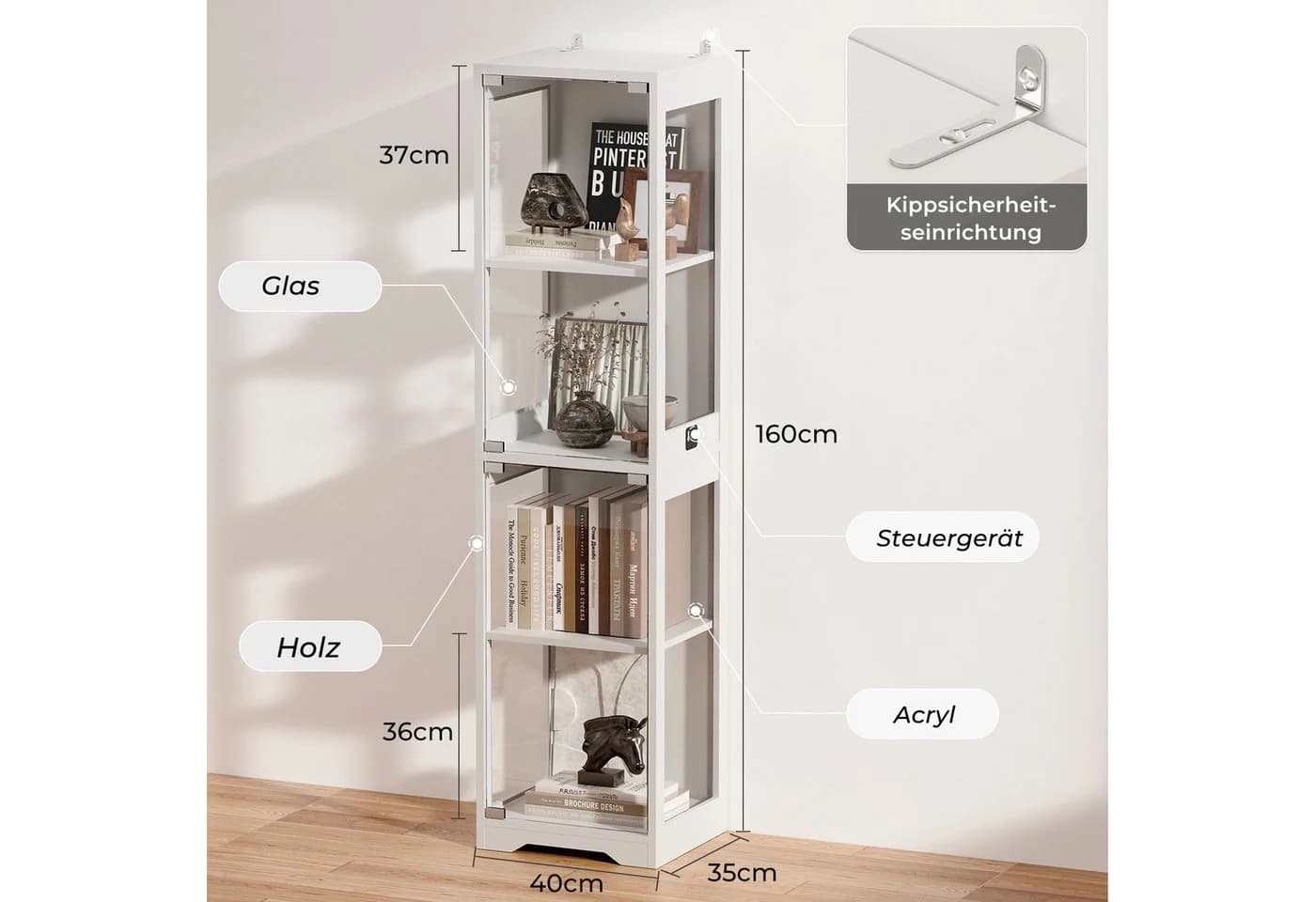 BROTTAR Glasvitrine Ausstellungsschrank mit LED-Beleuchtung und Bewegungssensor - Bild 4