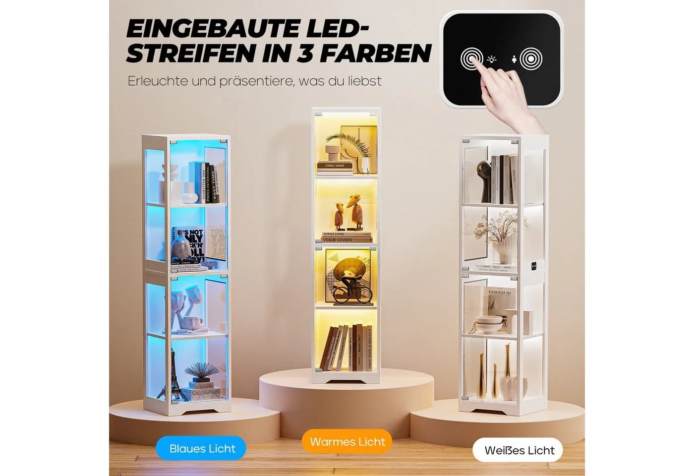 BROTTAR Glasvitrine Ausstellungsschrank mit LED-Beleuchtung und Bewegungssensor - Bild 5