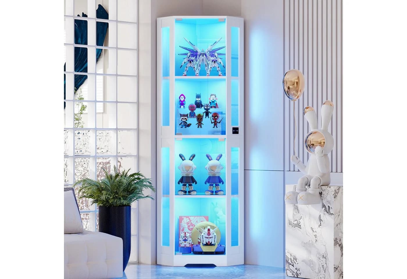 BROTTAR Eckvitrine 4-stöckiger Eckglasanzeigeschrank LED-Beleuchtung 9kg Tragkraft - Bild 2