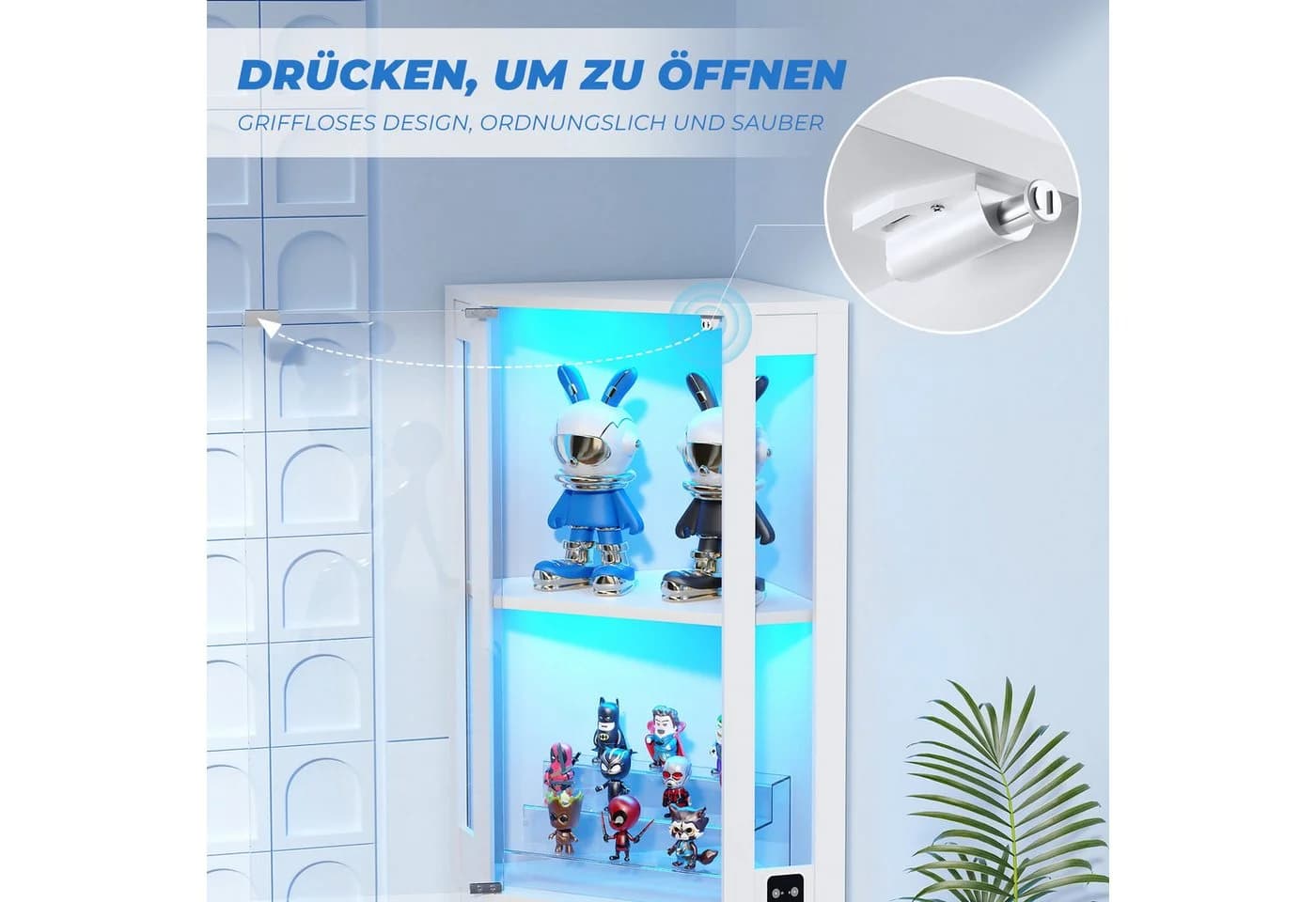 BROTTAR Eckvitrine 4-stöckiger Eckglasanzeigeschrank LED-Beleuchtung 9kg Tragkraft - Bild 5