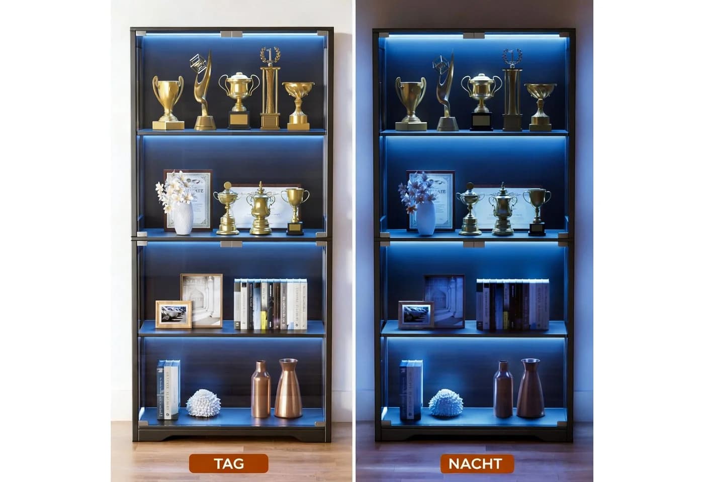 BROTTAR Glasvitrine mit Doppeltüren, LED-Beleuchtung und Bewegungssensor - Bild 3