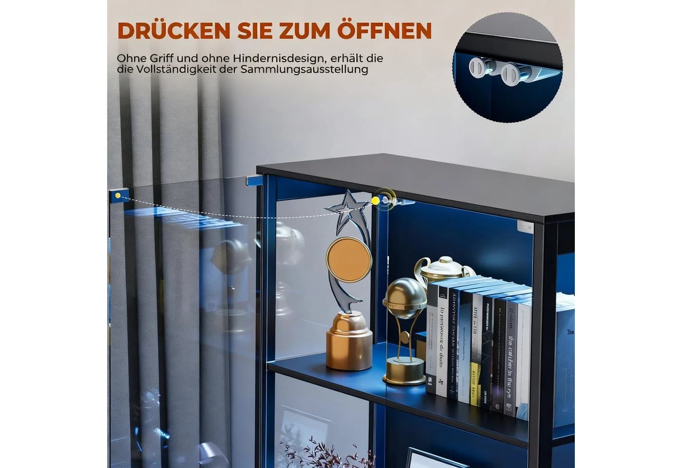 BROTTAR Glasvitrine mit Doppeltüren, LED-Beleuchtung und Bewegungssensor - Bild 5