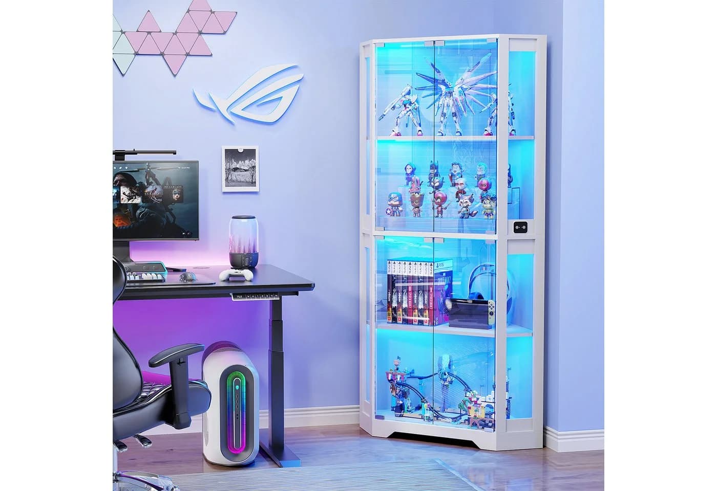 BROTTAR Eckvitrine 4 Böden LED-Beleuchtung Körpersensor weiß - Bild 3