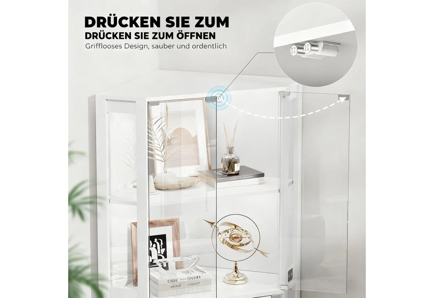 BROTTAR Eckvitrine 4 Böden LED-Beleuchtung Körpersensor weiß - Bild 5