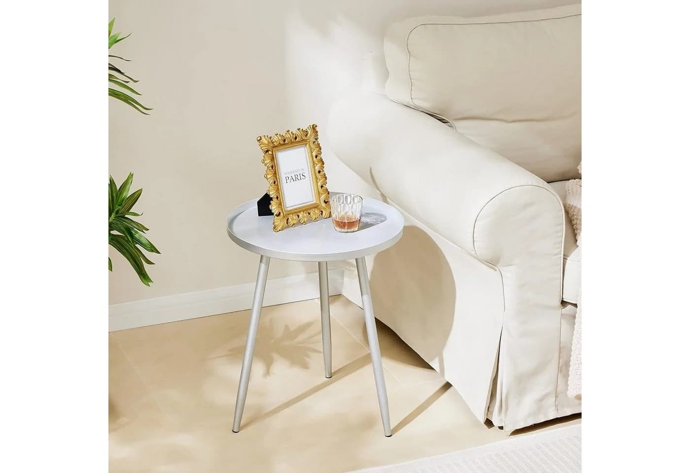 Diyarts Beistelltisch Metall Couchtisch Rund Schutzrand Skandinavischer Stil