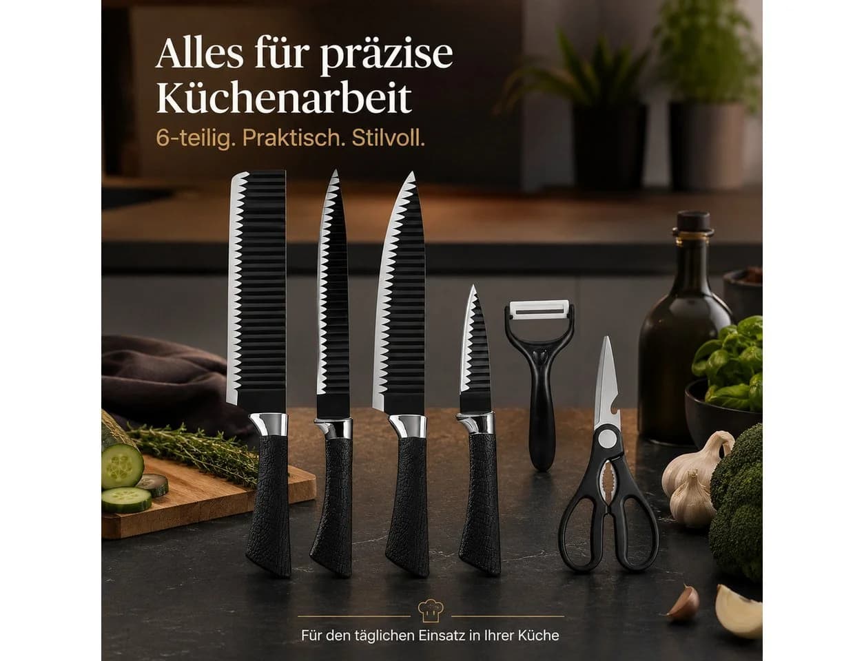 Diyarts Messer-Set 6-tlg. Edelstahl Polypropylen Griffe Modern