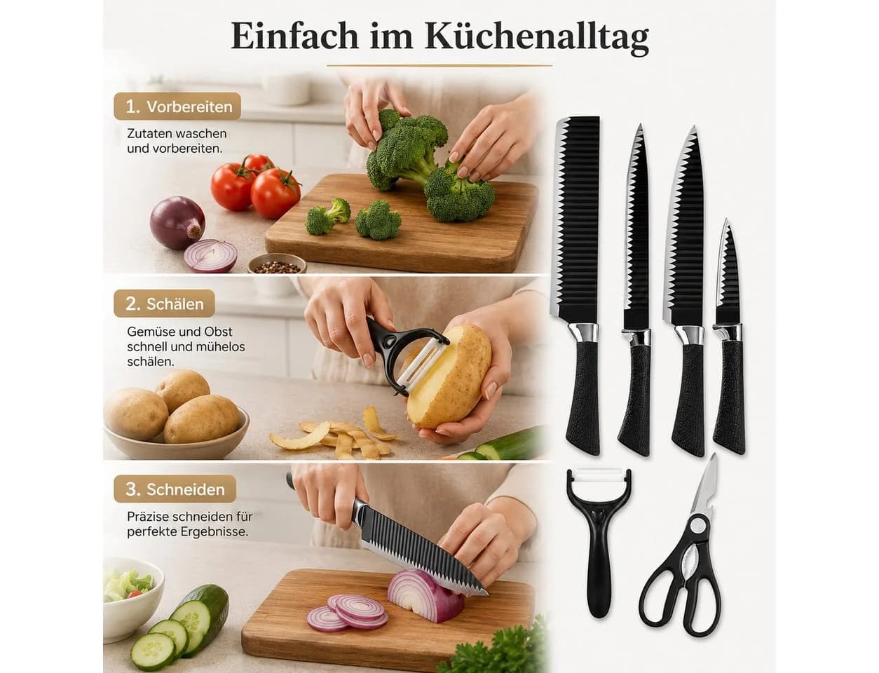 Diyarts Messer-Set 6-tlg. Edelstahl Polypropylen Griffe Modern - Bild 4