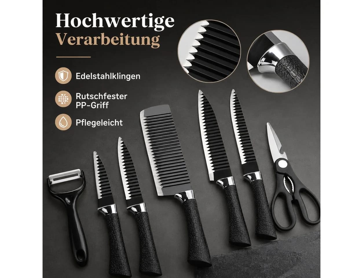 Diyarts Messer-Set 6-tlg. Edelstahl Polypropylen Griffe Modern - Bild 5