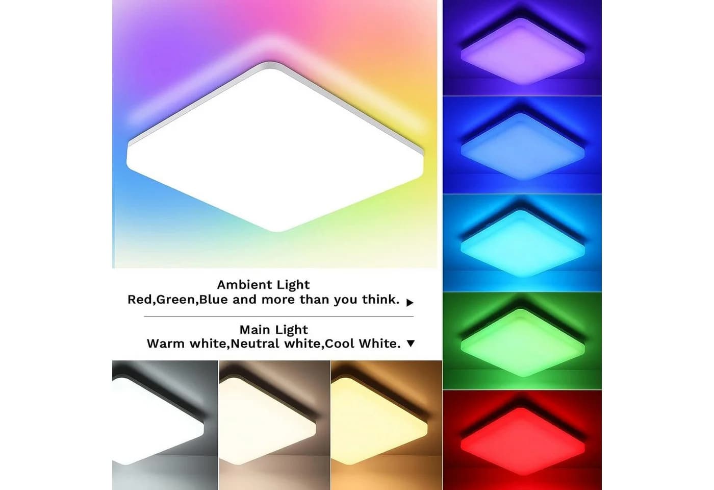 Diyarts LED Deckenleuchte RGB-Zyklusmodus 7 RGB Lichtfarben