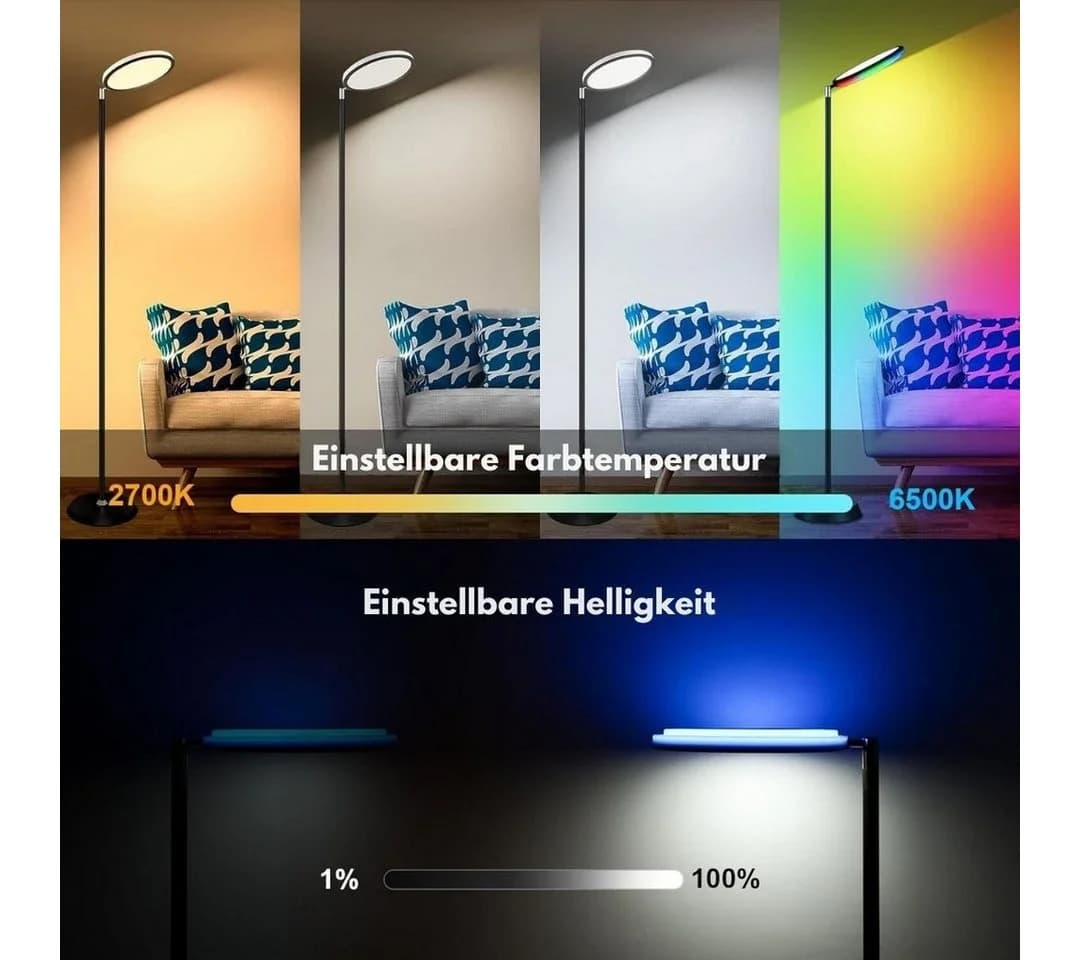 Diyarts LED Stehlampe RGBW 16 Mio. Farben Sprach- & App-Steuerung - Bild 4