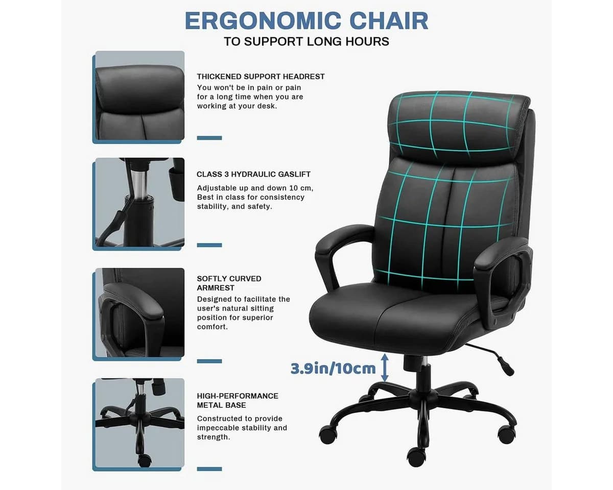 Diyarts Bürostuhl Schwarz Ergonomisch mit Wippfunktion - Bild 3