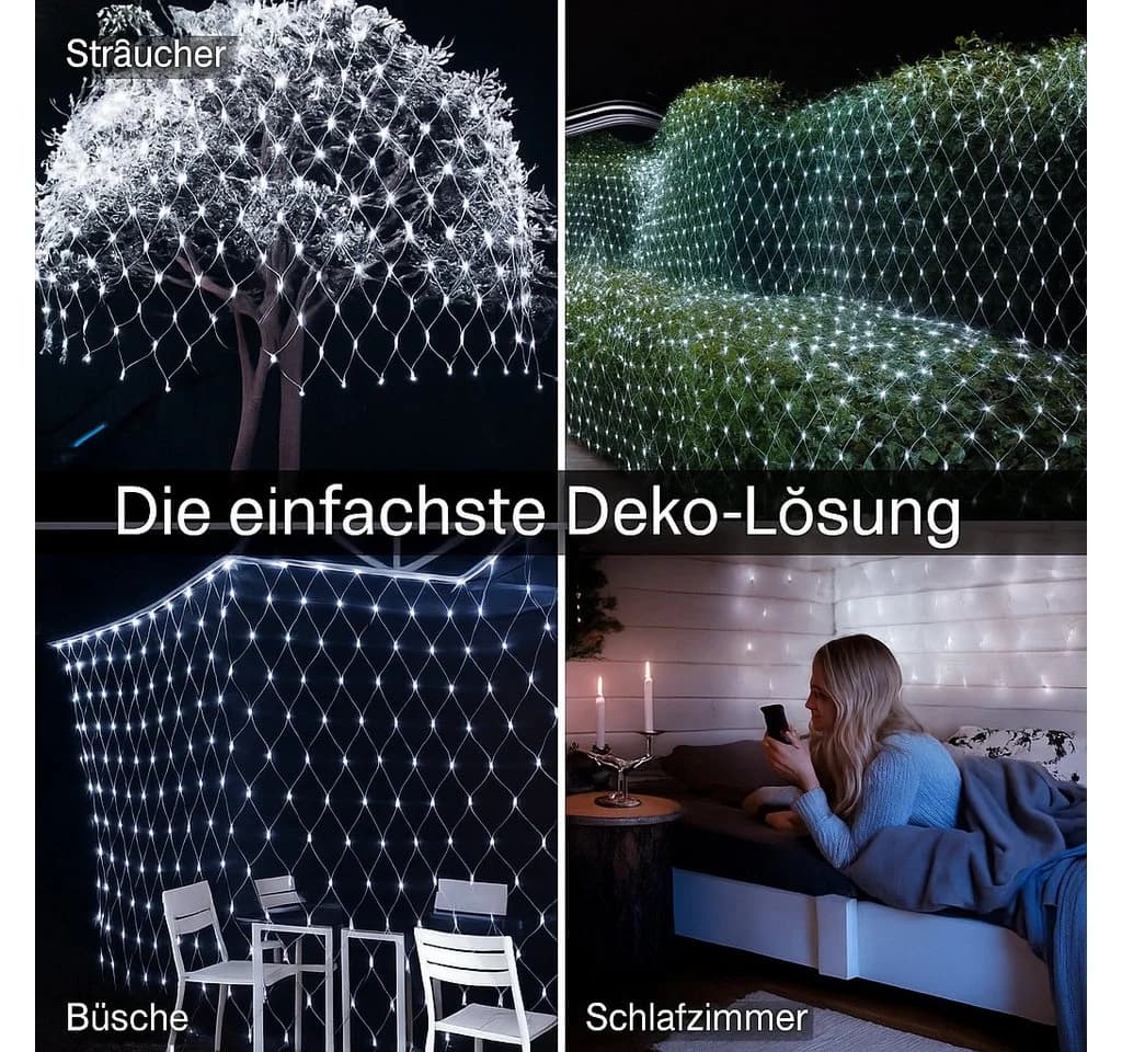 Ollny LED-Lichternetz 200-flammig Wasserdicht Timer Dimmfunktion Kaltweiß - Bild 4