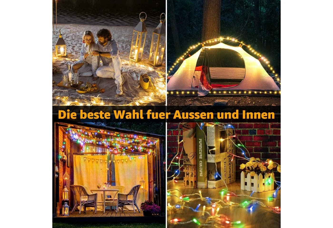 Ollny LED-Lichterkette 100-flammig 4-in-1 Farbmodi USB-betrieben Wasserdicht