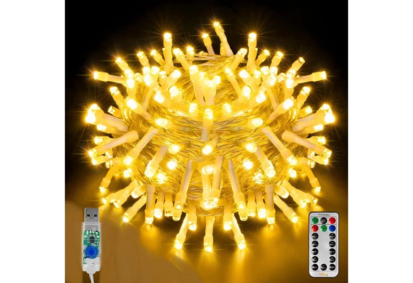 Ollny LED-Lichterkette 100-flammig 4-in-1 Farbmodi USB-betrieben Wasserdicht - Bild 2