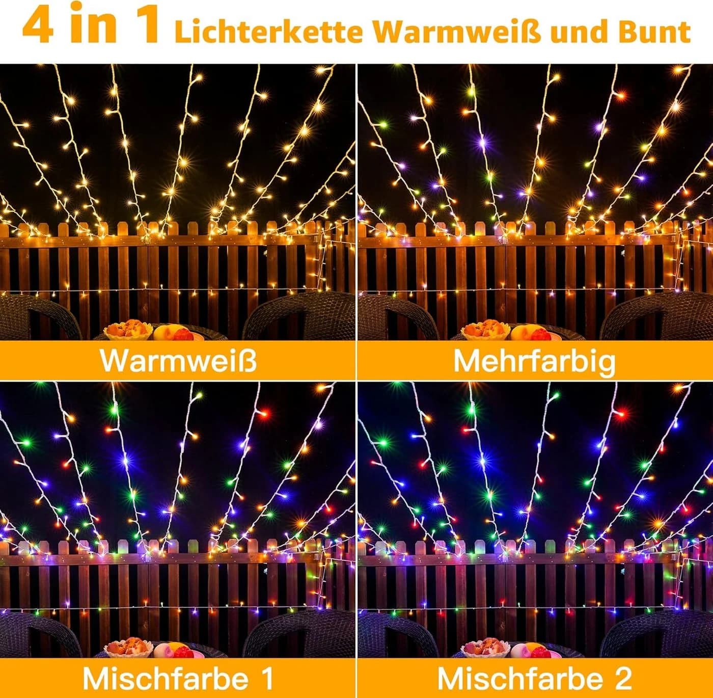 Ollny LED-Lichterkette 100-flammig 4-in-1 Farbmodi USB-betrieben Wasserdicht - Bild 4