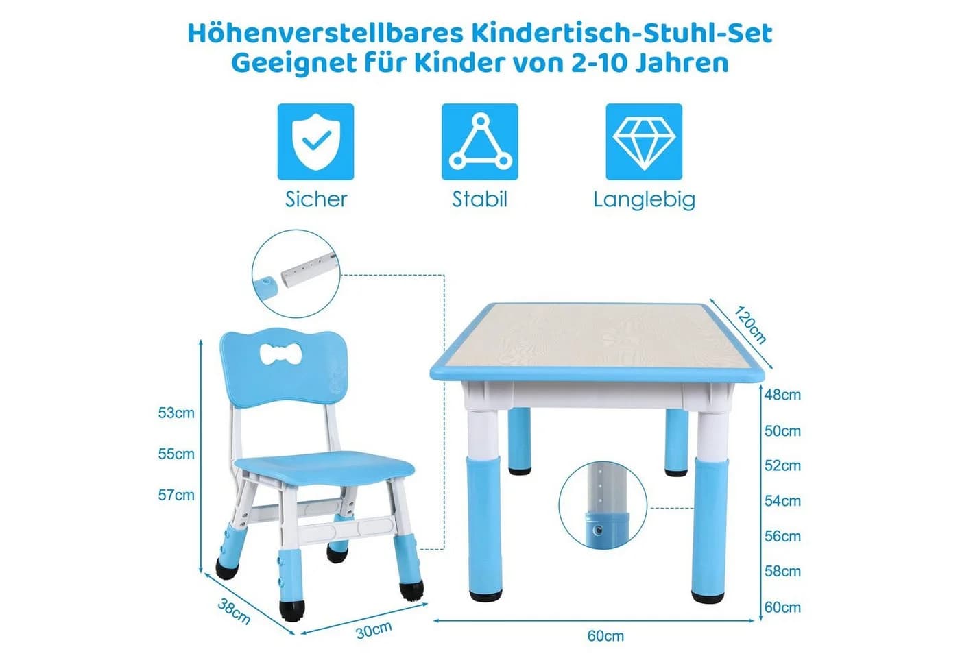TLGREEN Kindersitzgruppe Plastik Kindermöbel 5-tlg. Kindertisch mit 4 Stühlen Höhenverstellbar - Bild 3