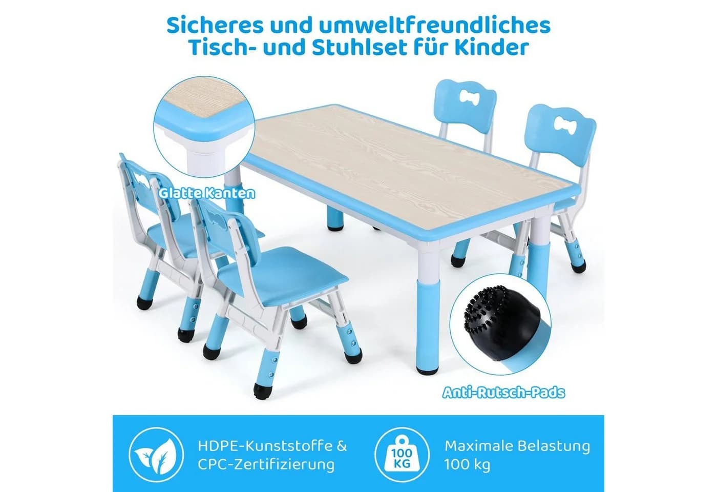 TLGREEN Kindersitzgruppe Plastik Kindermöbel 5-tlg. Kindertisch mit 4 Stühlen Höhenverstellbar - Bild 4