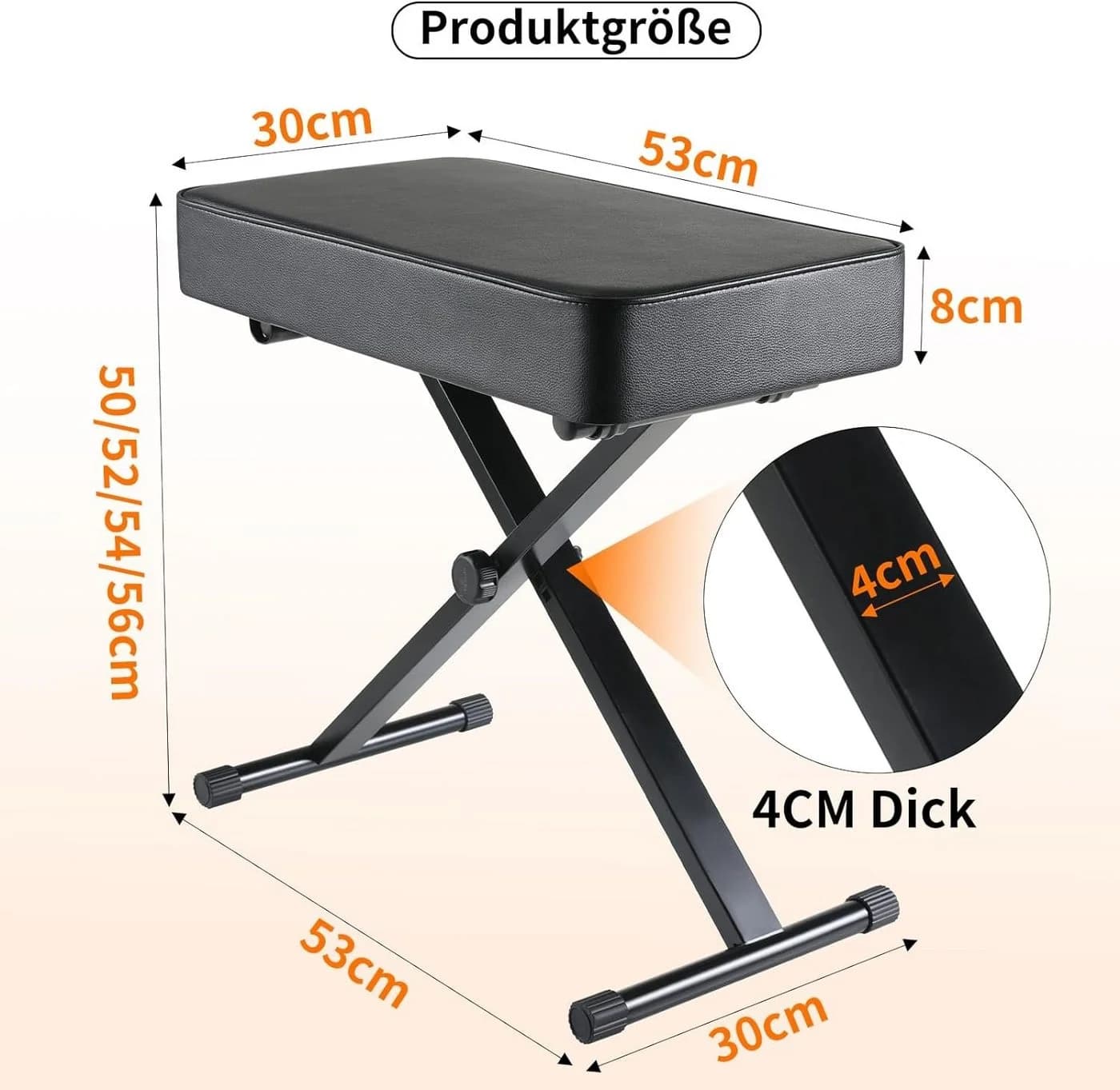 TLGREEN Klavierhocker Höhenverstellbar 50-56 cm mit 8 cm PU Kissen - Bild 5