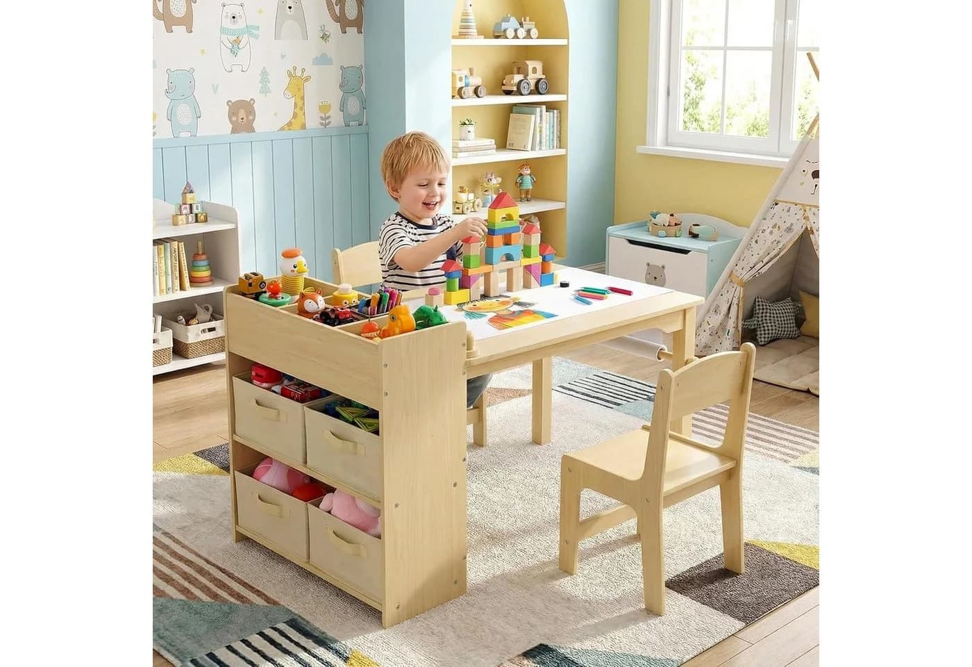 TLGREEN Kindertisch Zeichentisch mit 2 Stühlen Grau - Bild 2