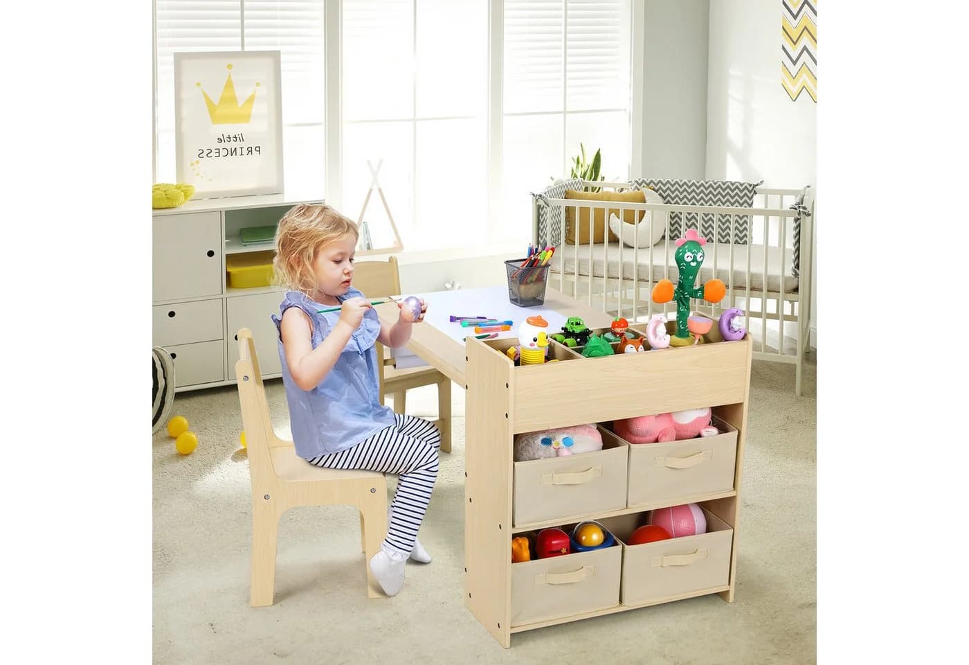TLGREEN Kindertisch Zeichentisch mit 2 Stühlen Grau - Bild 3