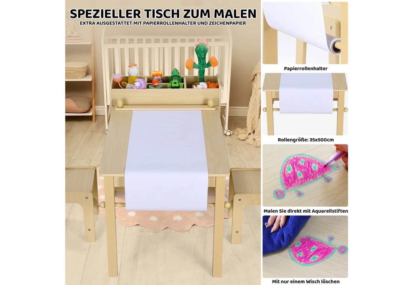 TLGREEN Kindertisch Zeichentisch mit 2 Stühlen Grau - Bild 4