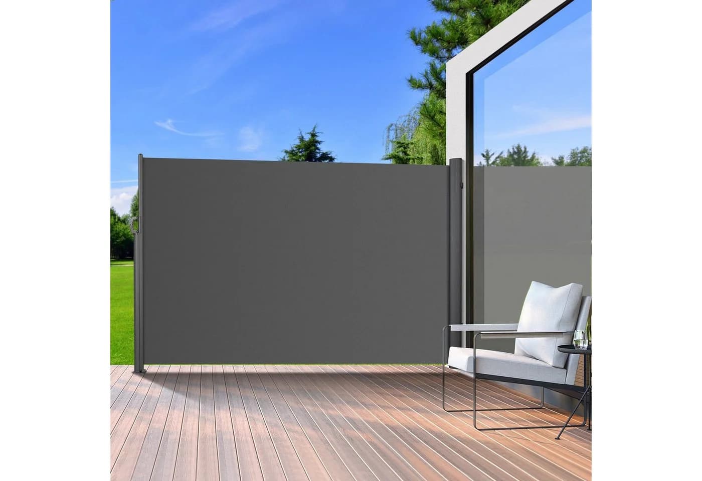 TLGREEN Seitenmarkise Aluminium-Eisen, Ausziehbar Seitenrollo Grau 350x160cm