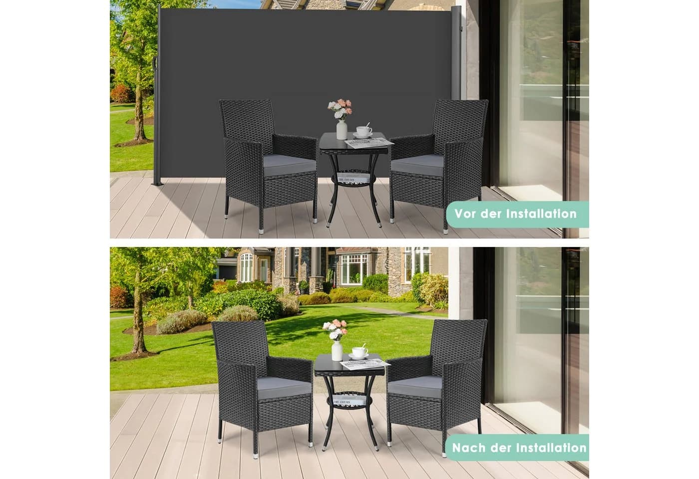 TLGREEN Seitenmarkise Aluminium-Eisen, Ausziehbar Seitenrollo Grau 350x160cm - Bild 4