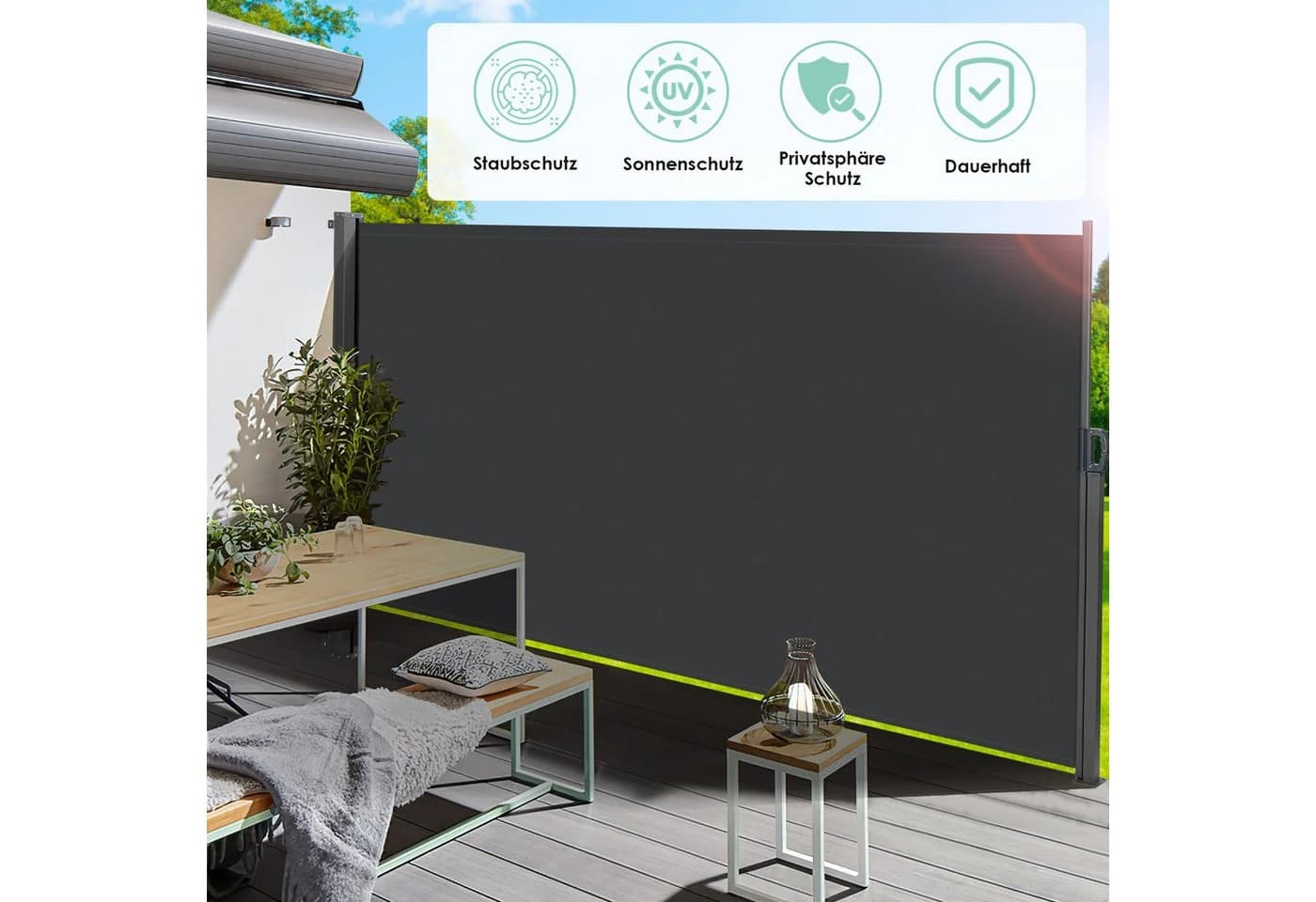 TLGREEN Seitenmarkise Aluminium-Eisen, Ausziehbar Seitenrollo Grau 350x160cm - Bild 5