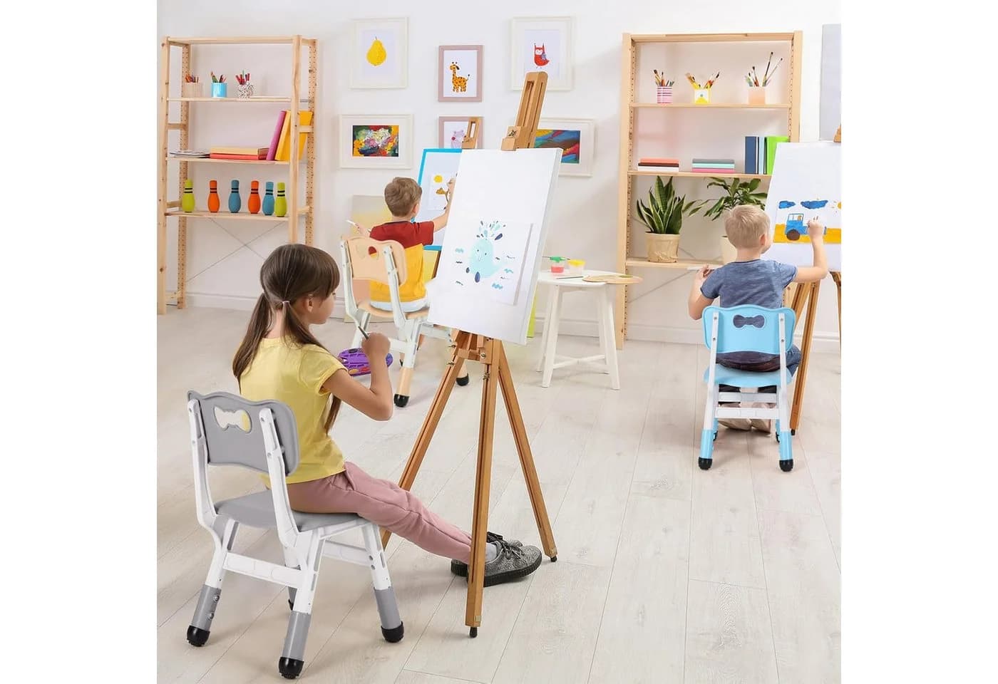 TLGREEN Kindersitzgruppe Kinder Schreibtischstuhl Höhenverstellbar Grau