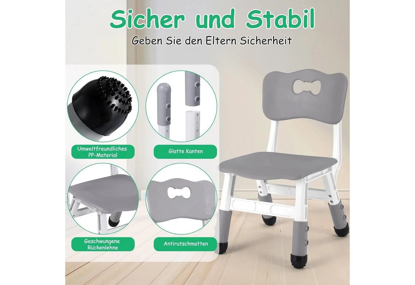 TLGREEN Kindersitzgruppe Kinder Schreibtischstuhl Höhenverstellbar Grau - Bild 4