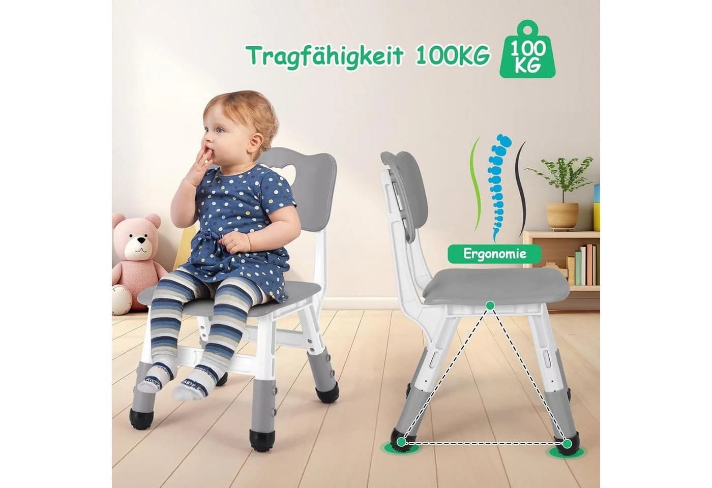 TLGREEN Kindersitzgruppe Kinder Schreibtischstuhl Höhenverstellbar Grau - Bild 5