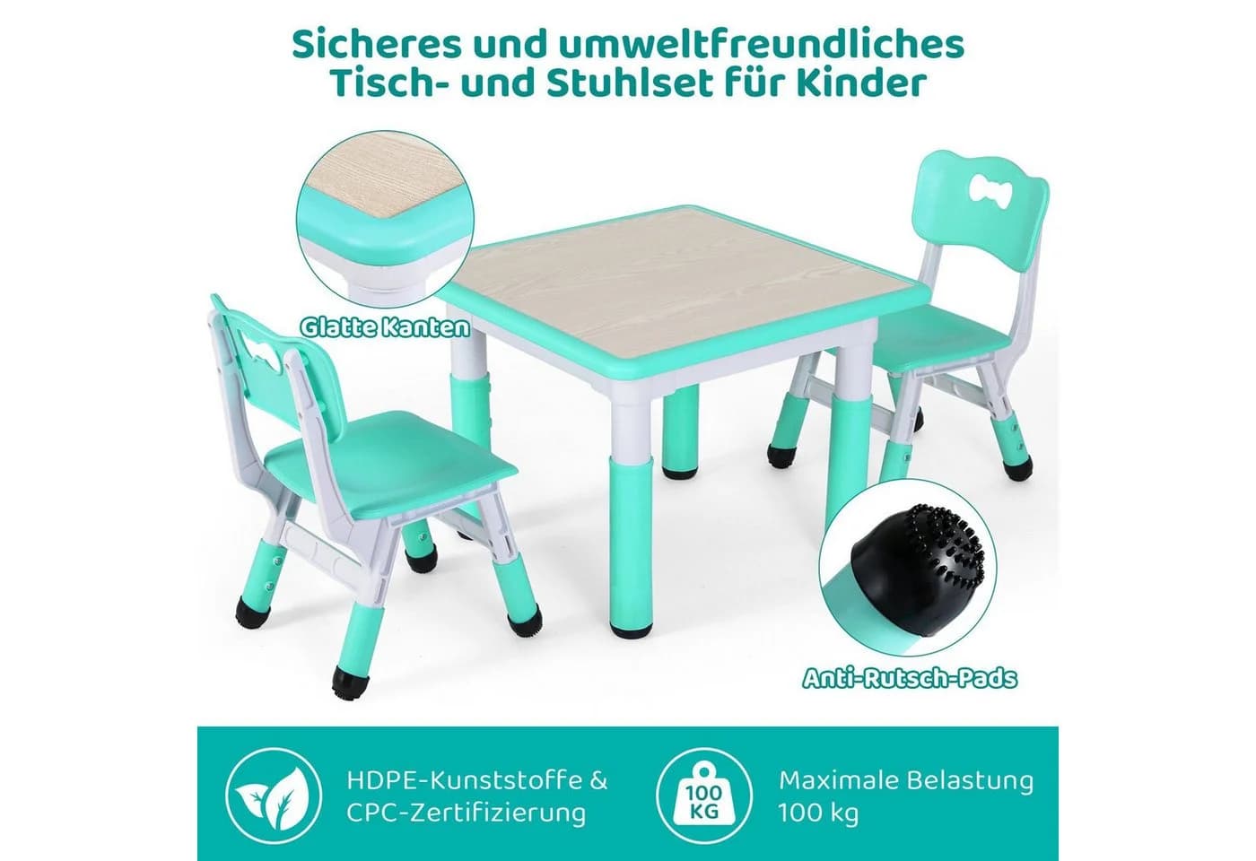 TLGREEN Kindersitzgruppe Tisch mit 4 Stühlen höhenverstellbar Minzgrün - Bild 4